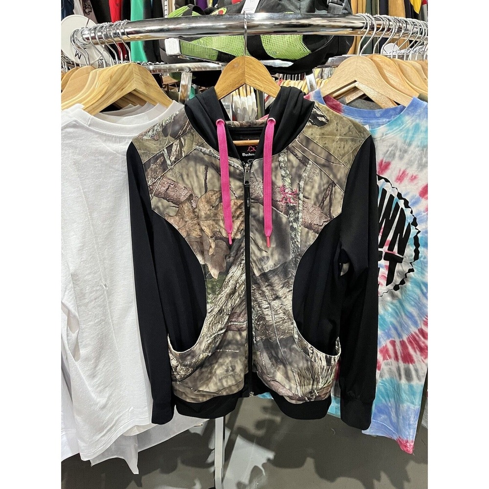 Vintage Y2K Bushmaster Black Woodland Camo Pink Detailed Full Zip Hoodie L
